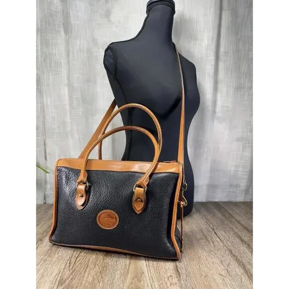 Dooney Bourke Vintage Leather Handbag Black/Tan, All Weather, Satchel/Top Handle - Picture 1 of 9